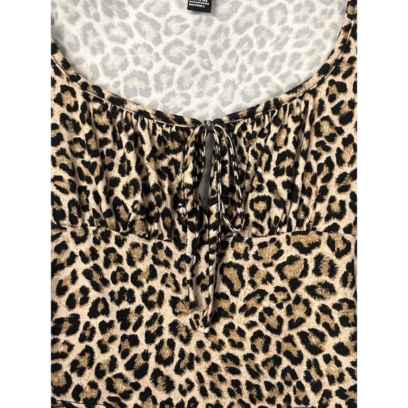 Forever 21 Crop Top Long Sleeve Leopard Print Keyhole Medium Made USA Festival - Picture 2 of 4